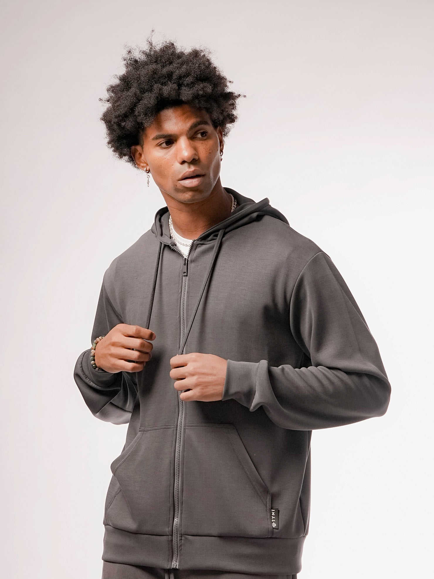 Slim Fit Charcoal Zip-Up Hoodie | TYNT – tyntshop