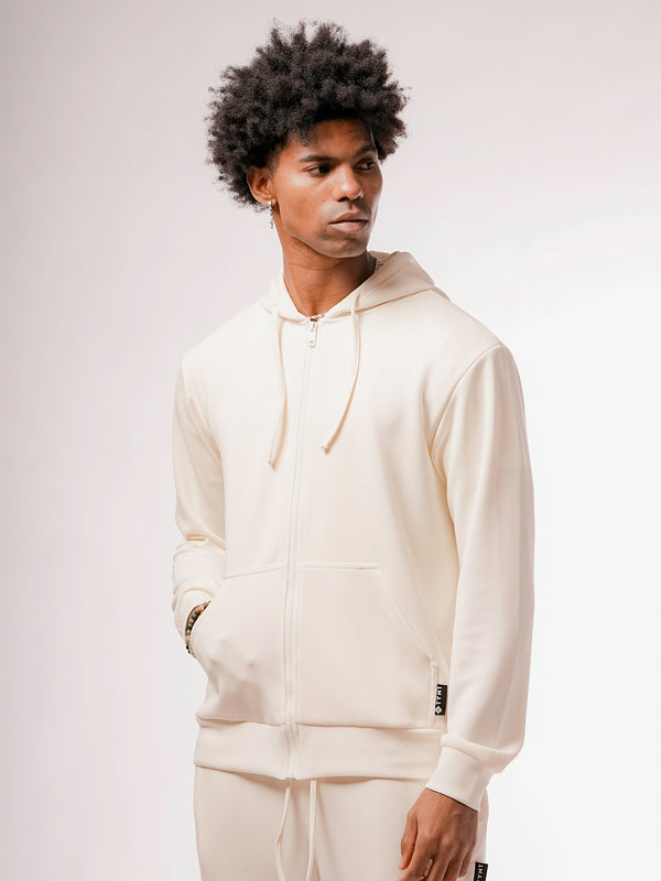premium slim fit zip-up hoodie - white